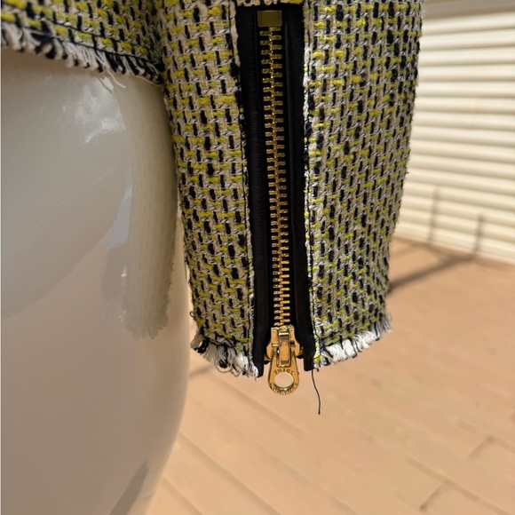 Juicy Couture Yellow/Green Tweed Jacket front zip faux leather trim size small - Picture 9 of 13